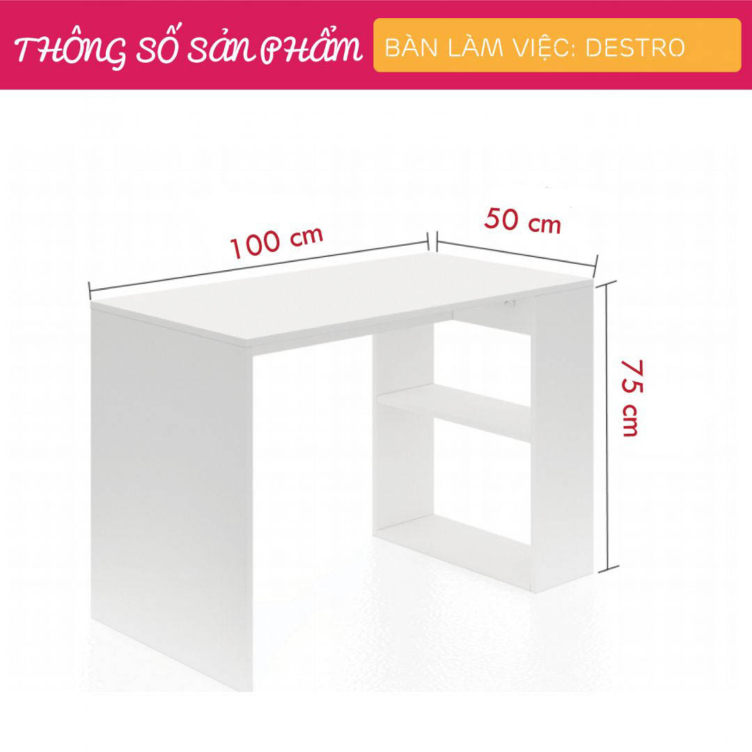 Bàn làm việc, bàn học gỗ hiện đại SMLIFE Destro  | Gỗ MDF dày 17mm chống ẩm | D100xR50xC75cm