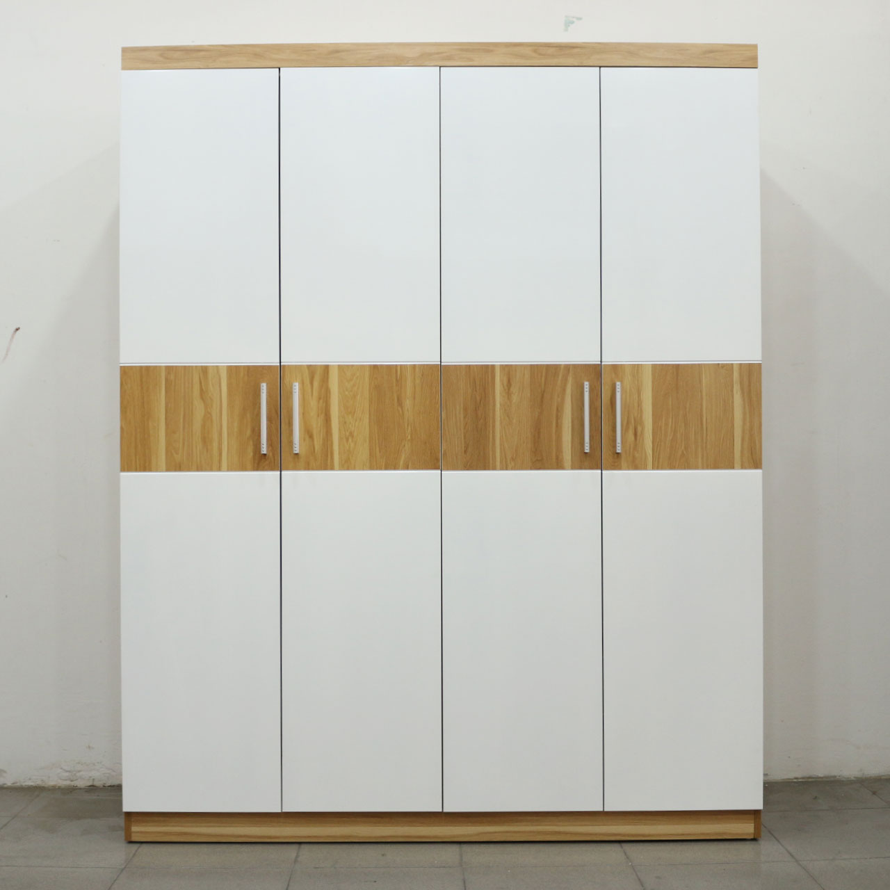 Tủ Áo Cửa Mở 1m6X2m Gỗ MDF Melamine Màu Vân Sọc Vàng Cánh Trắng Viva