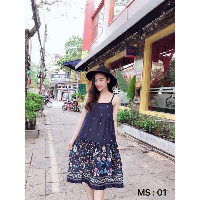 , đầm bầu lanh 2 dây chất mát cho mẹ từ 40-65kg