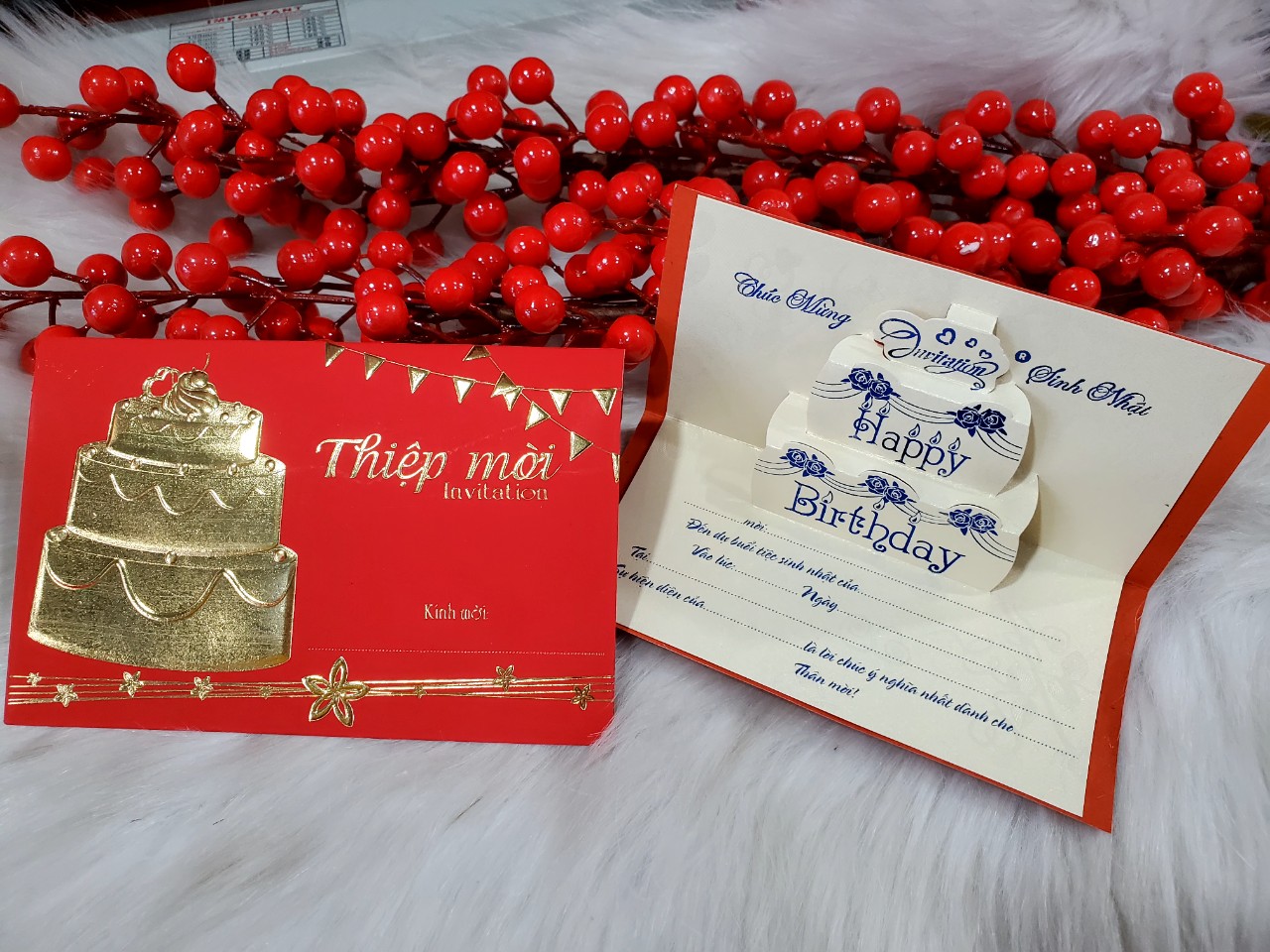 5 thiệp sinh nhật 3d viết tay, mẫu mới, màu đỏ