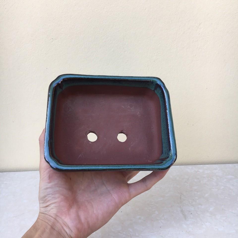 Chậu bonsai Chữ nhật bo mini men hỏa biến gốm Bát tràng 1 size BM-22