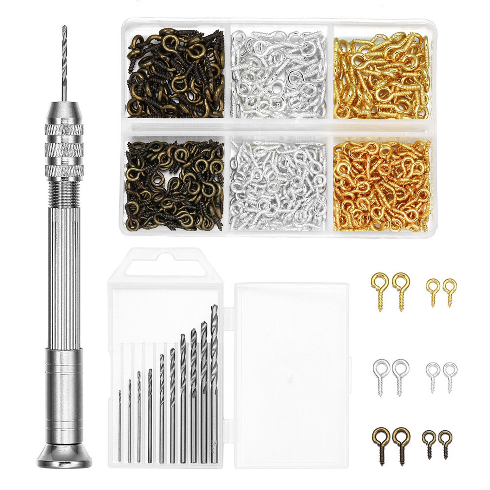 Pin Vise Kit Micro Hand Resin Drill, 10Pcs Mini Drills , 300Pcs Screw Eye Pins for Resin, Plastic, DIY Jewelry, Key Chain Making
