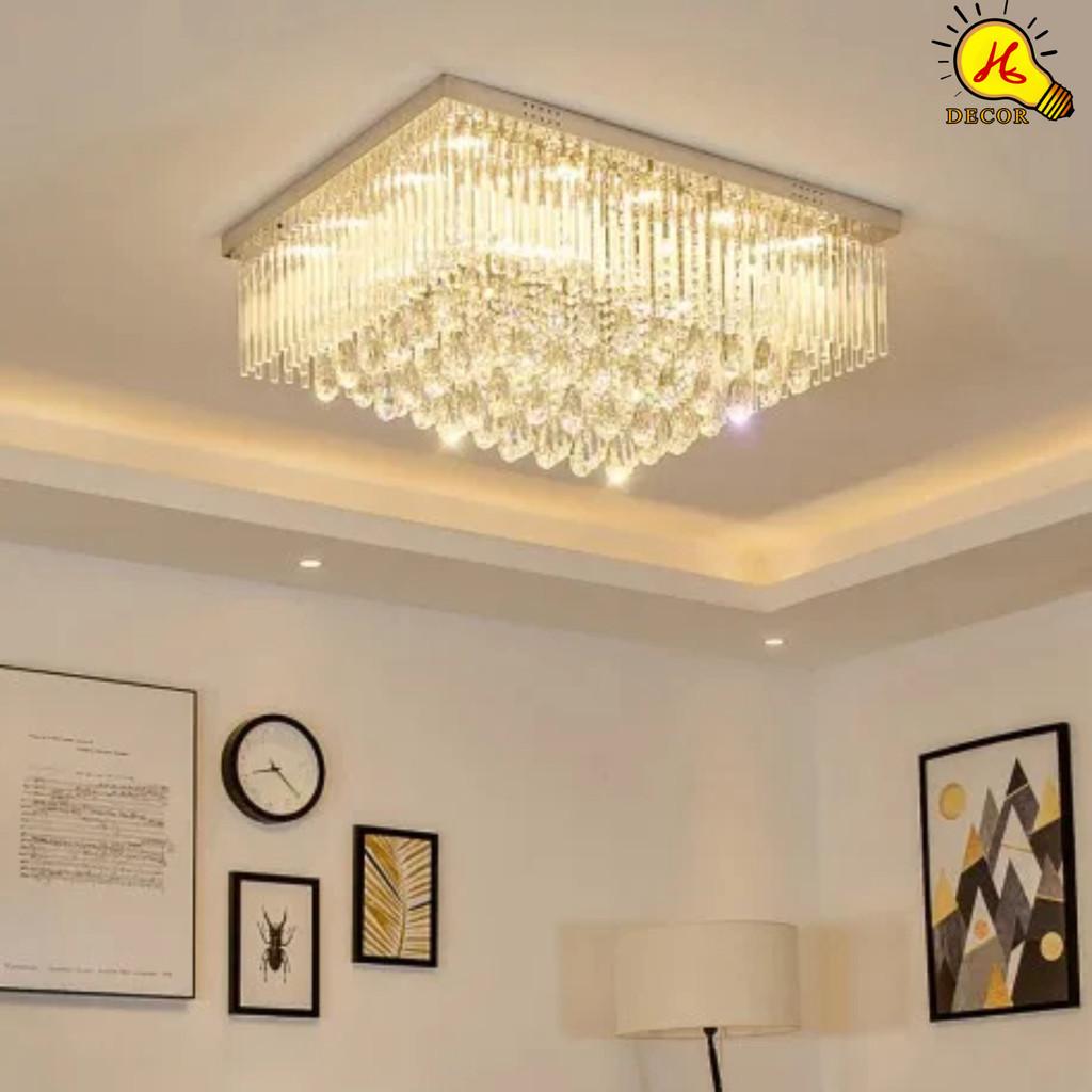 Đèn ốp trần pha lê phòng khách, phòng ngủ HQ - mã PLM04561 - ánh sáng 3 màu sang trọng, phù hợp mọi không gian HQ DECOR (HÀNG NHẬP KHẨU)