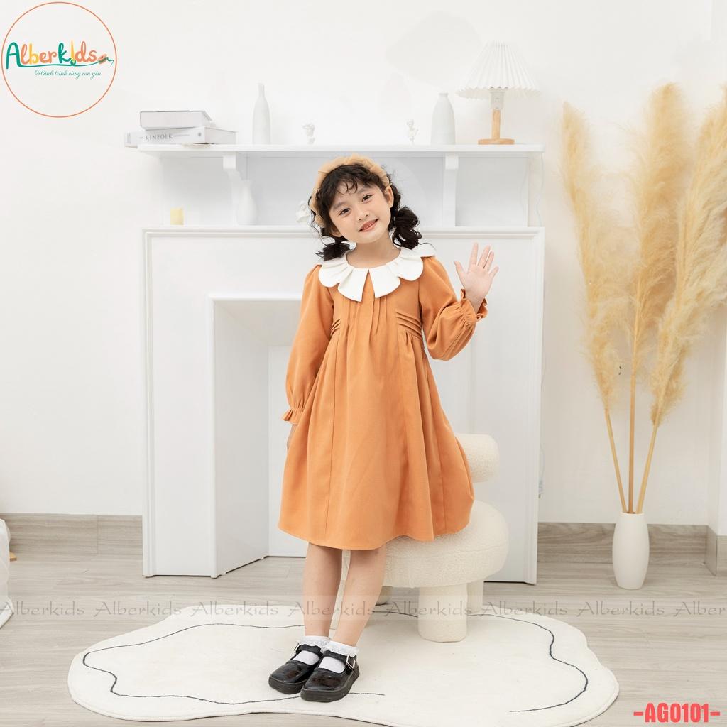 Váy bé gái ALBERKIDS dài tay cam phối cổ trắng xinh đẹp cho trẻ em 2,3,4,5,6,7,8,9,10,11,12 tuổi AG0101