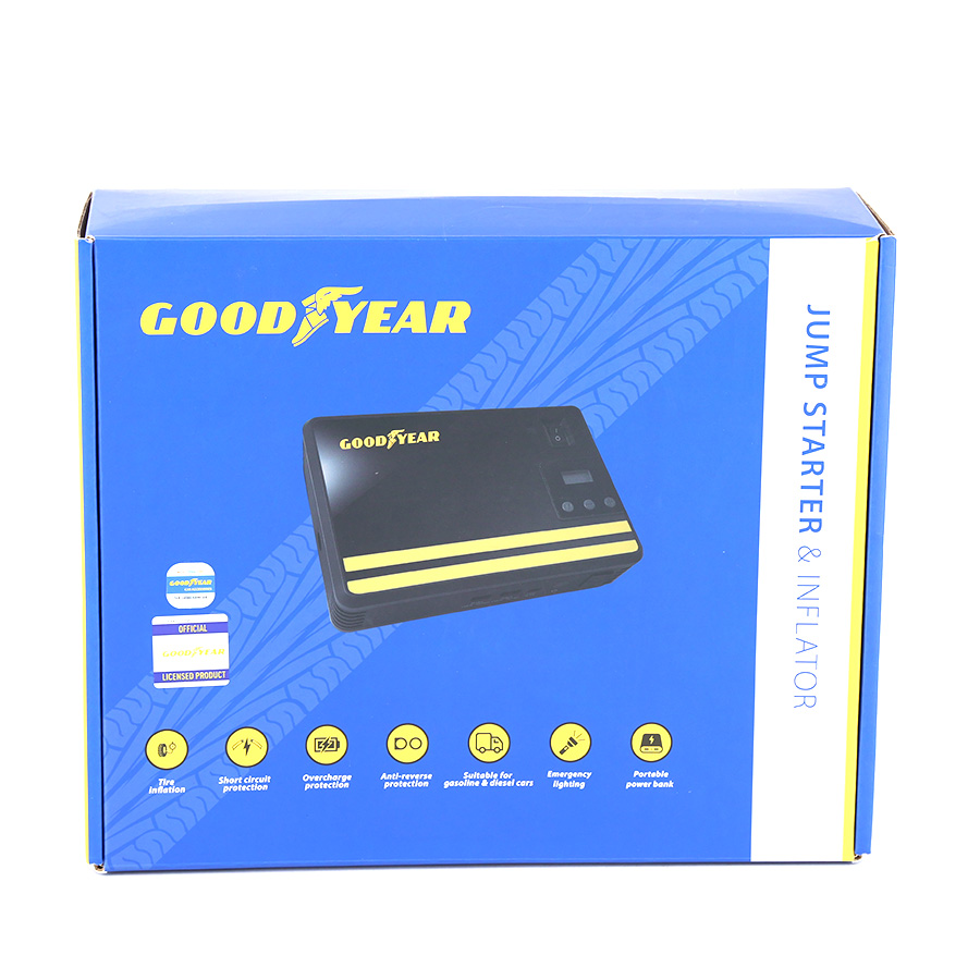 Bộ Kích Bình 400A Kiêm Bơm Lốp Xe GOODYEAR GY-5296 Đa Chức Năng Sạc Dự Phòng 10400mAh Đèn LED Khẩn Cấp - Nhập Khẩu Chính Hãng