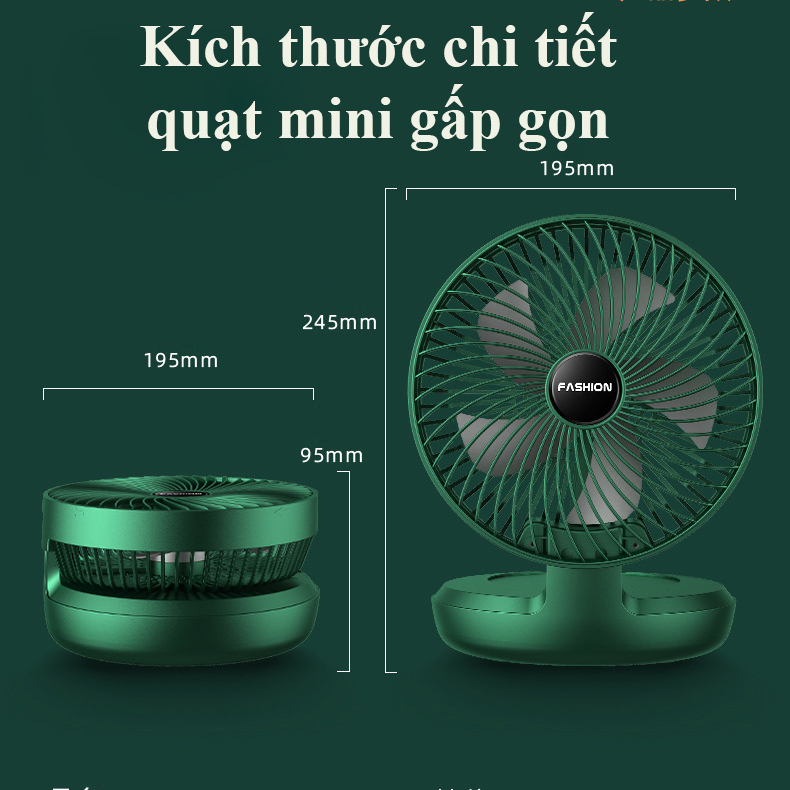 Quạt tích điện không dây pin sạc. Quạt mini tích điện gấp gọn để bàn có treo tường cao cấp