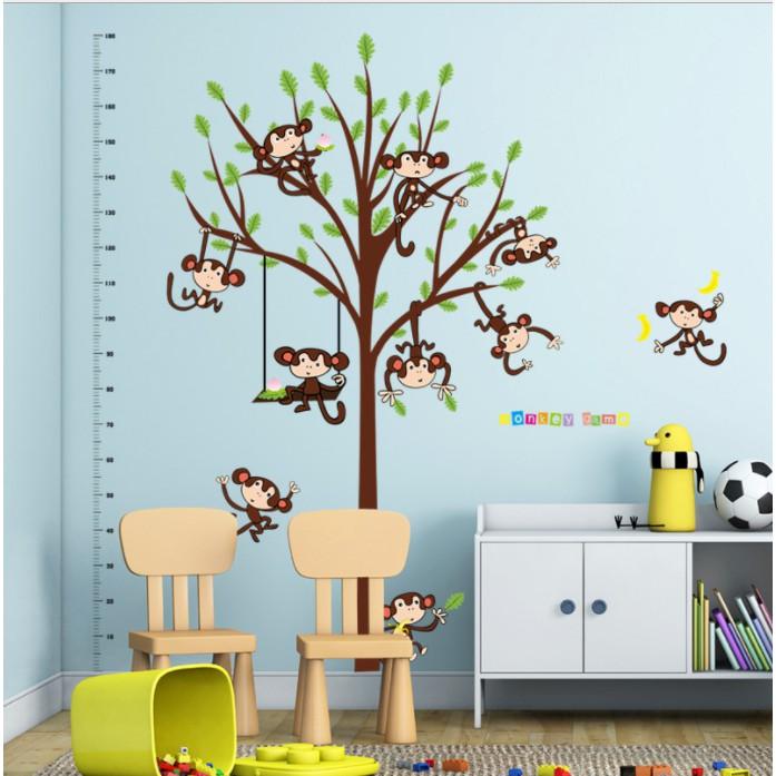 Decal dán tường thước đo và chú khỉ