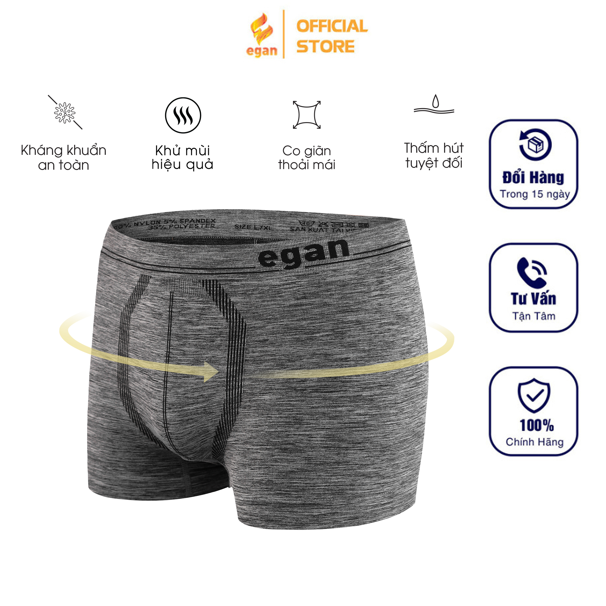 Quần Lót Nam Boxer Cao Cấp EGAN Chất Vải Mỏng Nhẹ Co Dãn Thoáng Mát Thích Hợp Vận Động Thể Thao BX01 - XÁM ĐẬM