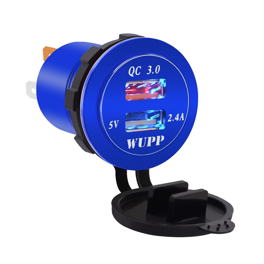 Car DC Aluminum Alloy Dual-Port USB .0 Quick Charge with LED