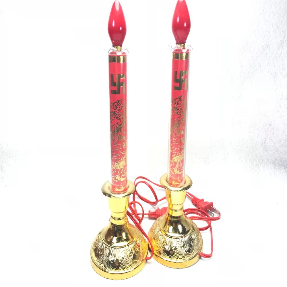 Đèn bàn thờ hình nến hoa văn rồng đỏ cực đẹp