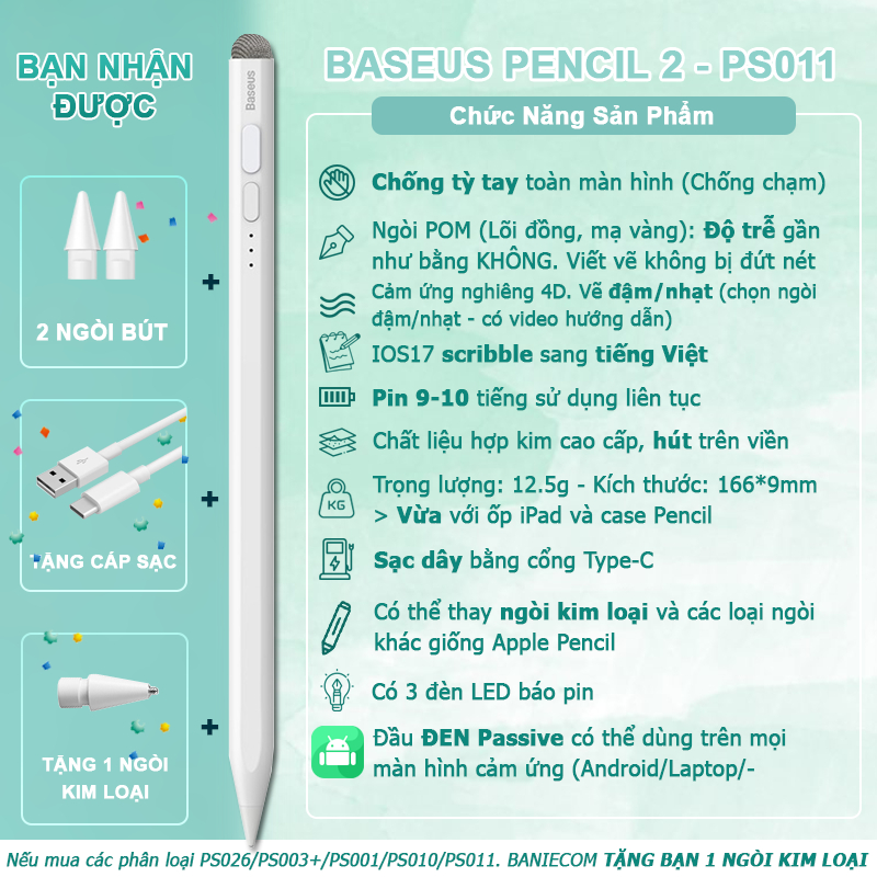 Bút cảm ứng Baseus Smooth Writing Capacitive Stylus SXBC- Hàng chính hãng