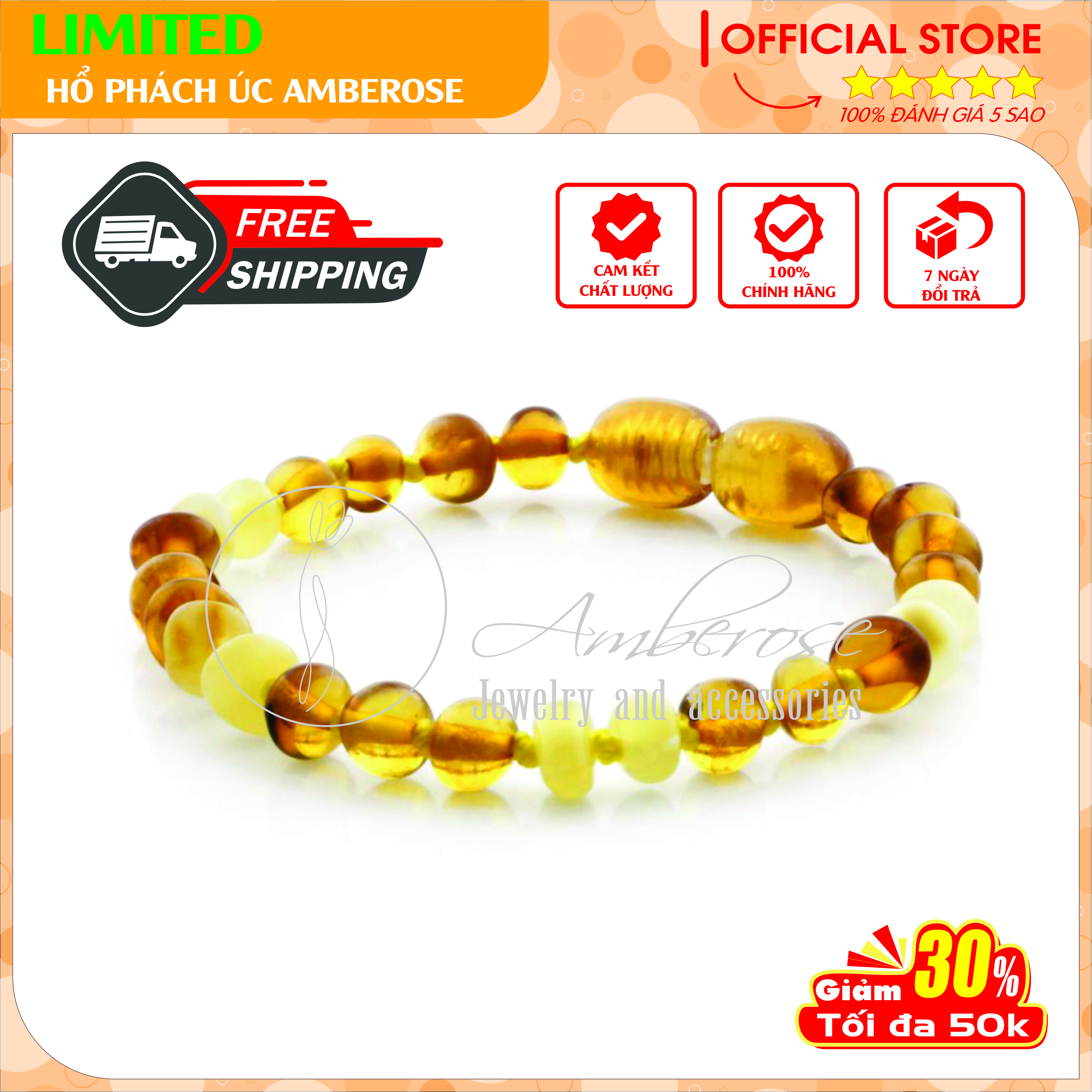 Bộ Vòng Hổ Phách Amber Úc Cho Bé 0 - 10 tuổi SABLMT23