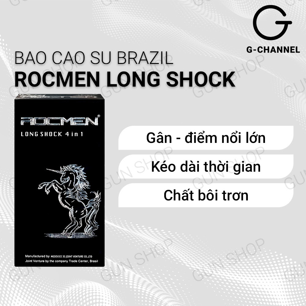 Bao cao su Rocmen Long Shock - Kéo dài thời gian kèm 1 chiếc BCS Gun Super Thin