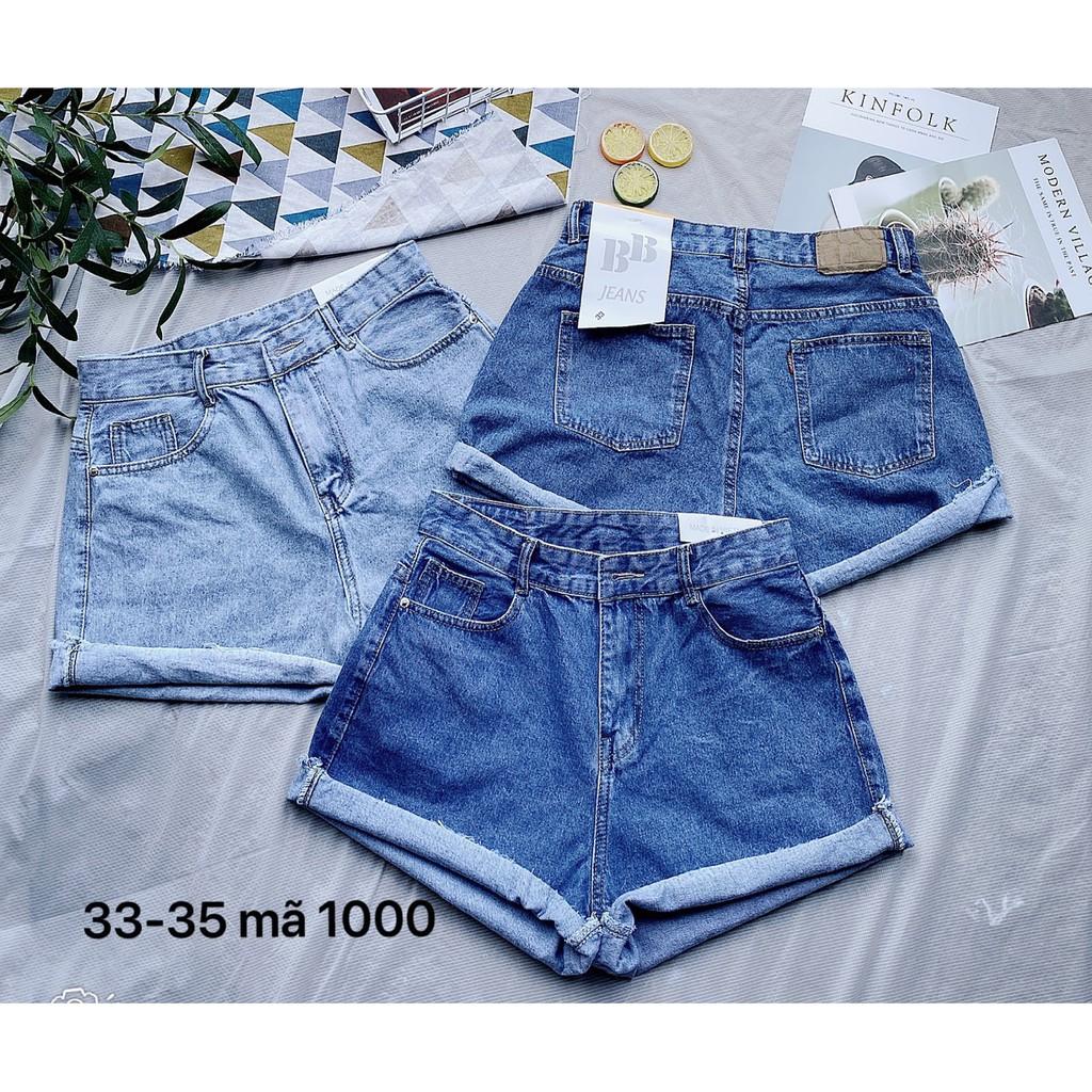 Quần short jean nữ màu xanh đậm mẫu trơn quần short lưng cao