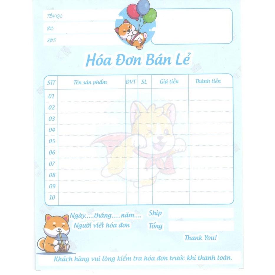 Hoá Đơn Bán Lẻ Siêu Xinh size 11.7x16.5cm-100 tờ/1 cuốn, Giấy dày Fo70