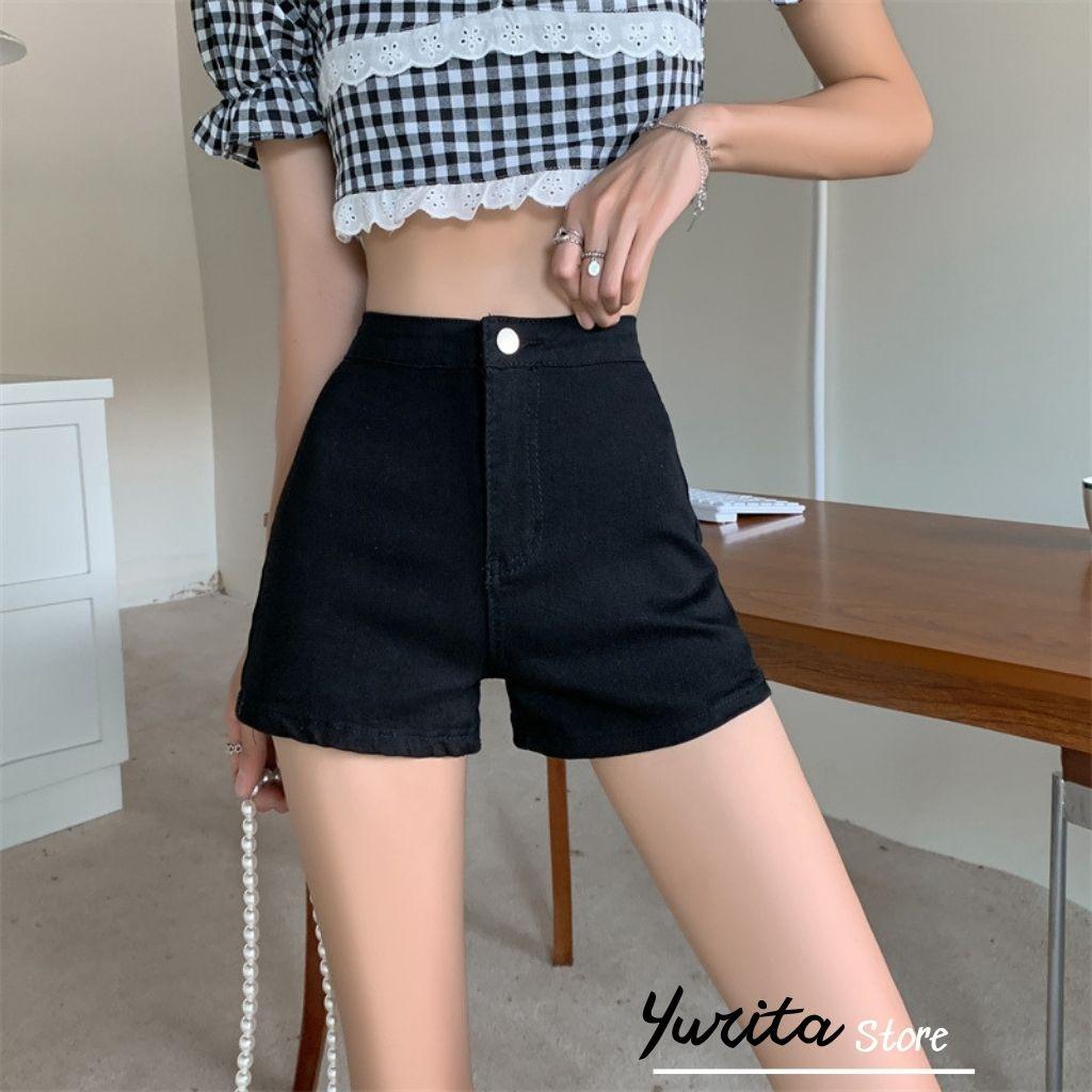 Quần short Jean Đen đùi nữ Yurita dance cạp cao lưng cao co dãn 4 chiều - Quần đùi cạp cao hách dáng cho nữ