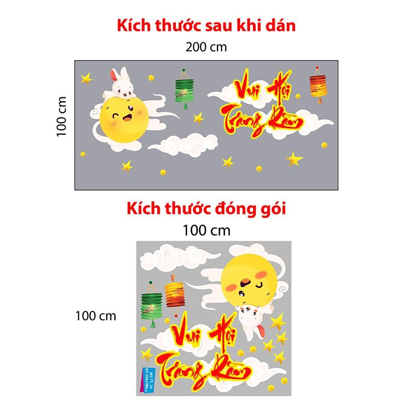 Decal trang trí trung thu 2021 combo bé nắm tay nhau đi đón Trung Thu