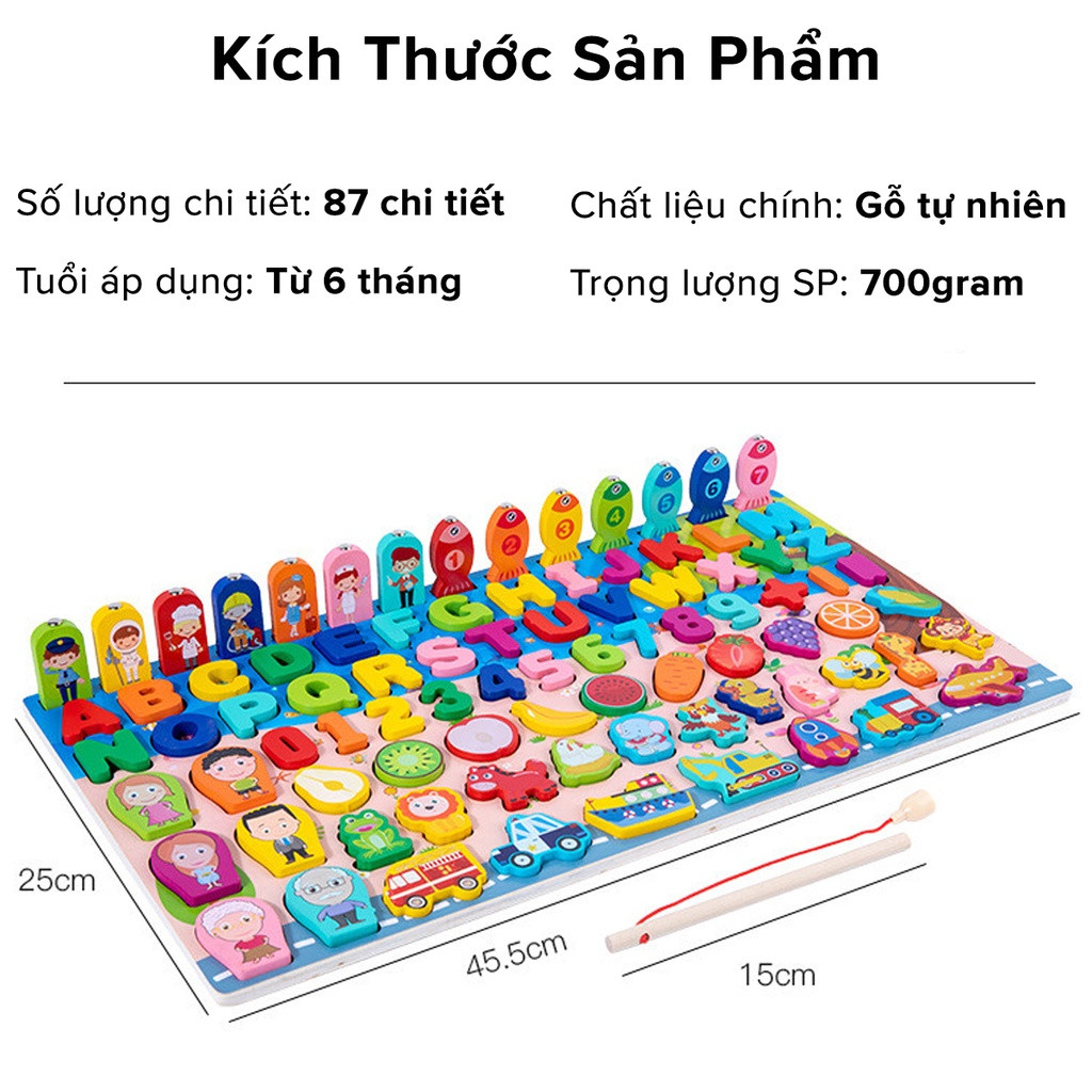 [Loại 8in1 - 87 Chi Tiết] Đồ Chơi Bảng Chữ Cái Thông Minh Hãng DoDoDios – Bộ Trò Chơi Câu Cá, Ghép Số Học, Hình Ảnh