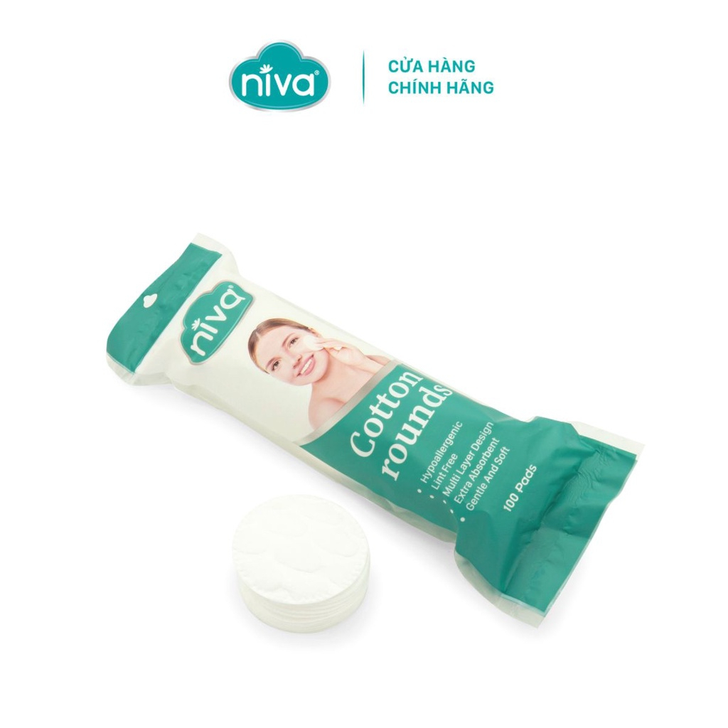 COMBO 06 Túi Bông Tẩy Trang Tròn NIVA Cao Cấp Cz2 Túi 100 Miếng Bông Tự Nhiên 100% Mềm Mại An Toàn Cho Da Nhạy Cảm