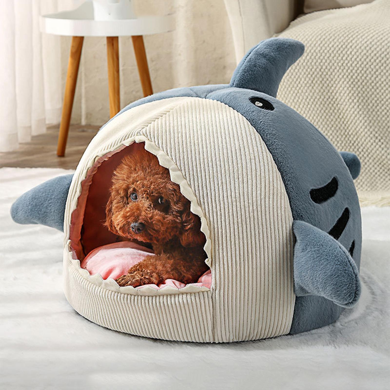 Cozy Pet Bed Warm Cave Nest Sleeping Bed Shark Shape Puppy House for Cats and Small Dogs