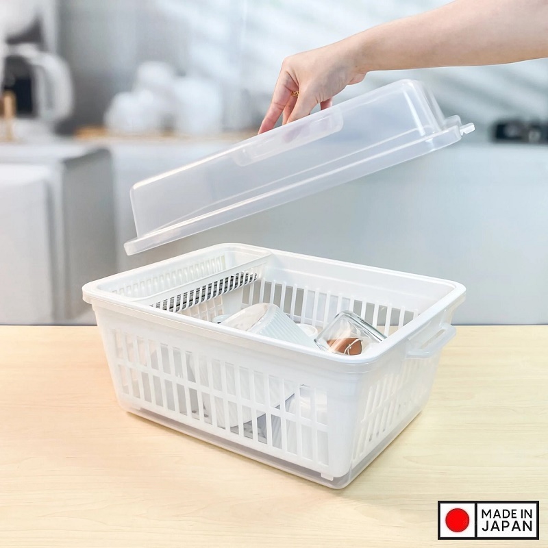 Hộp bảo quản bát, đĩa có nắp,có ngăn để đũa thìa riêng biệt giúp bạn dễ dàng lấy ra khi sử dụng - nội địa Nhật Bản