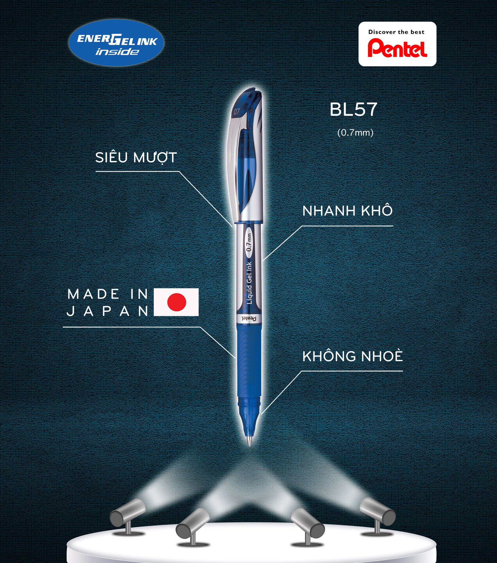 Bút Ký Mực Gel Pentel BL57 (0.7mm) Cho Chữ Ký Hoàn Hảo| Tốc ký | Công nghệ mực độc quyền | Khô trong 1/3 giây | Siêu mượt