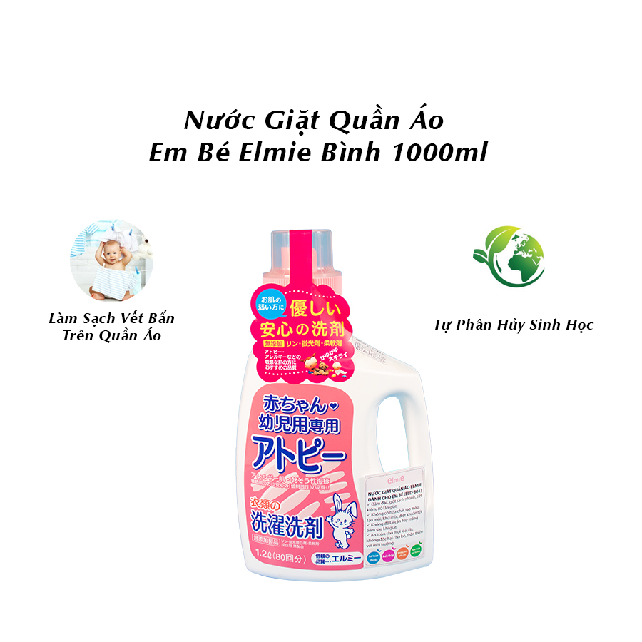 [NHẬT BẢN] Nước Giặt Quần Áo Em Bé Elmie Bình 1200ml