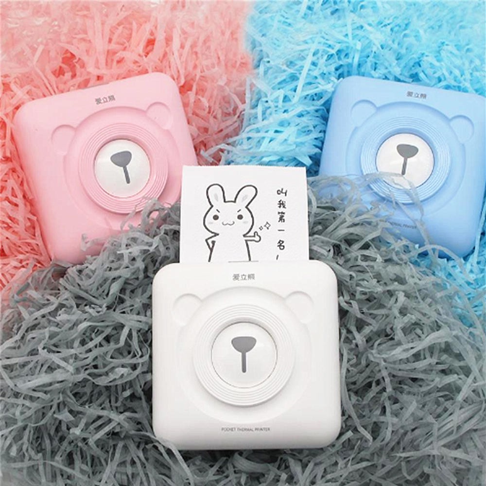 Máy in tem nhãn dán, máy in nhiệt mini A6 304dpi hình gấu cute