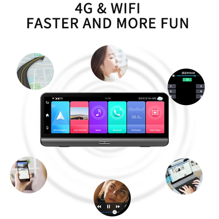 Camera hành trình đặt taplo ô tô nhãn hiệu tích hợp 4G, wifi, 7 inch, camera lùi, định vị GPS+BD K6