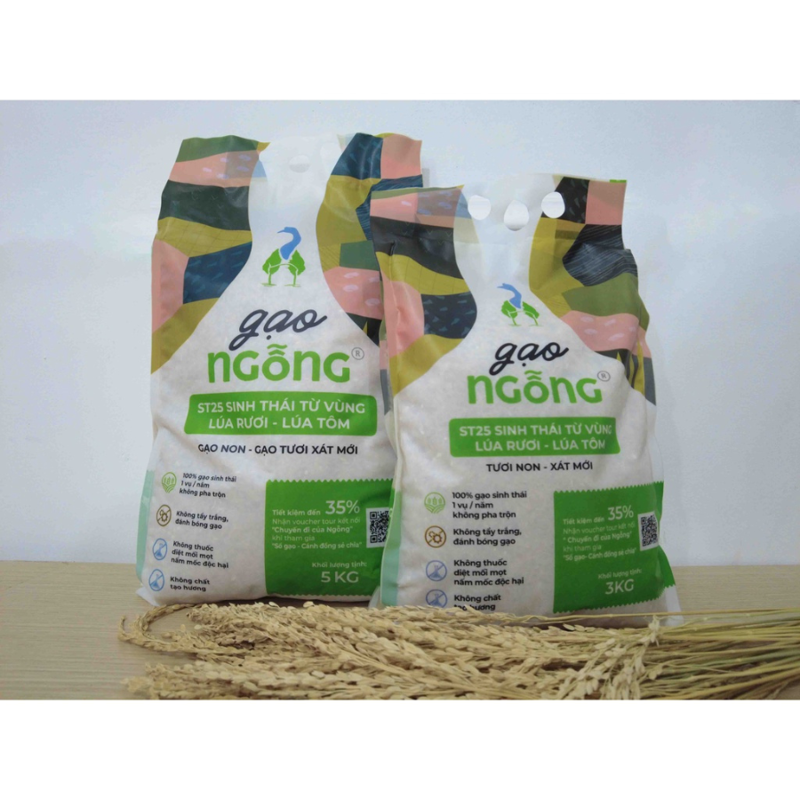 Gạo Ngỗng ST25 Sinh Thái Xát Lứt 3kg (Túi)