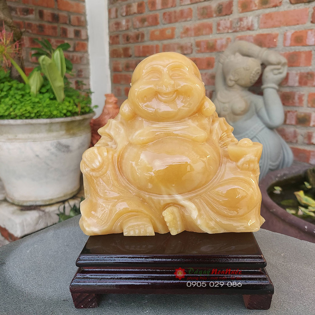 Tượng Phật Di lặc đá ngọc hoàng long 15cm - đá Non Nước