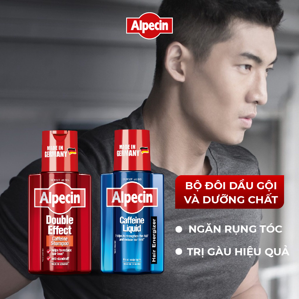 Combo 2 lọ Dầu gội nam Caffeine Alpecin Double Effect 200ml và 1 lọ Dưỡng chất Caffeine Alpecin Liquid 200ml