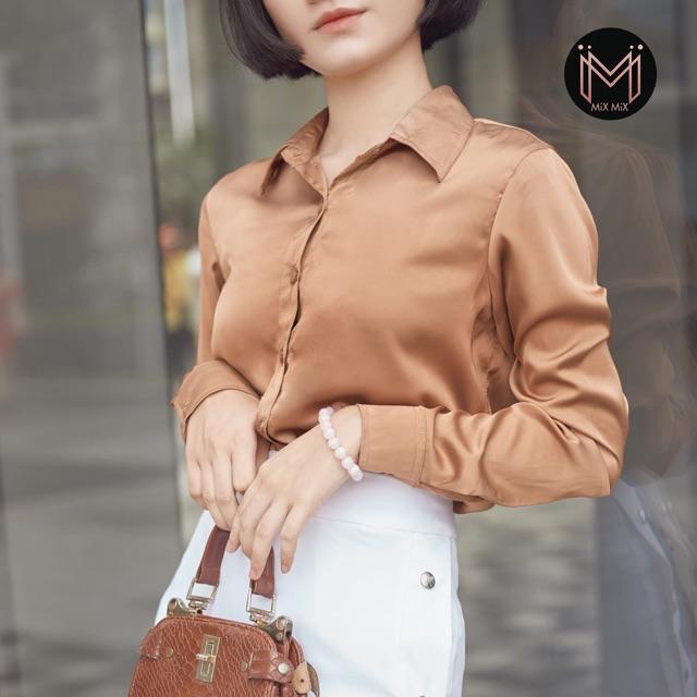 Áo sơ mi lụa basic nữ  MIXMIX -hàng thiết kế - hình chụp thật