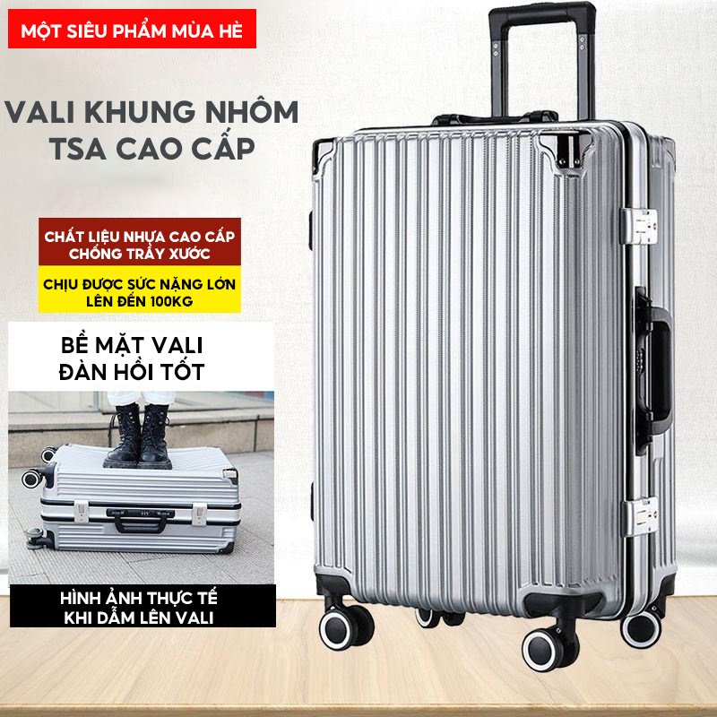 Vali Du Lịch Khung Nhôm Vỏ Nhựa PC ABS Đàn Hồi Cao Cấp Chống Bể Vỡ Chống Rạch Khóa 3 Lớp Bảo Hành Đổi Mới