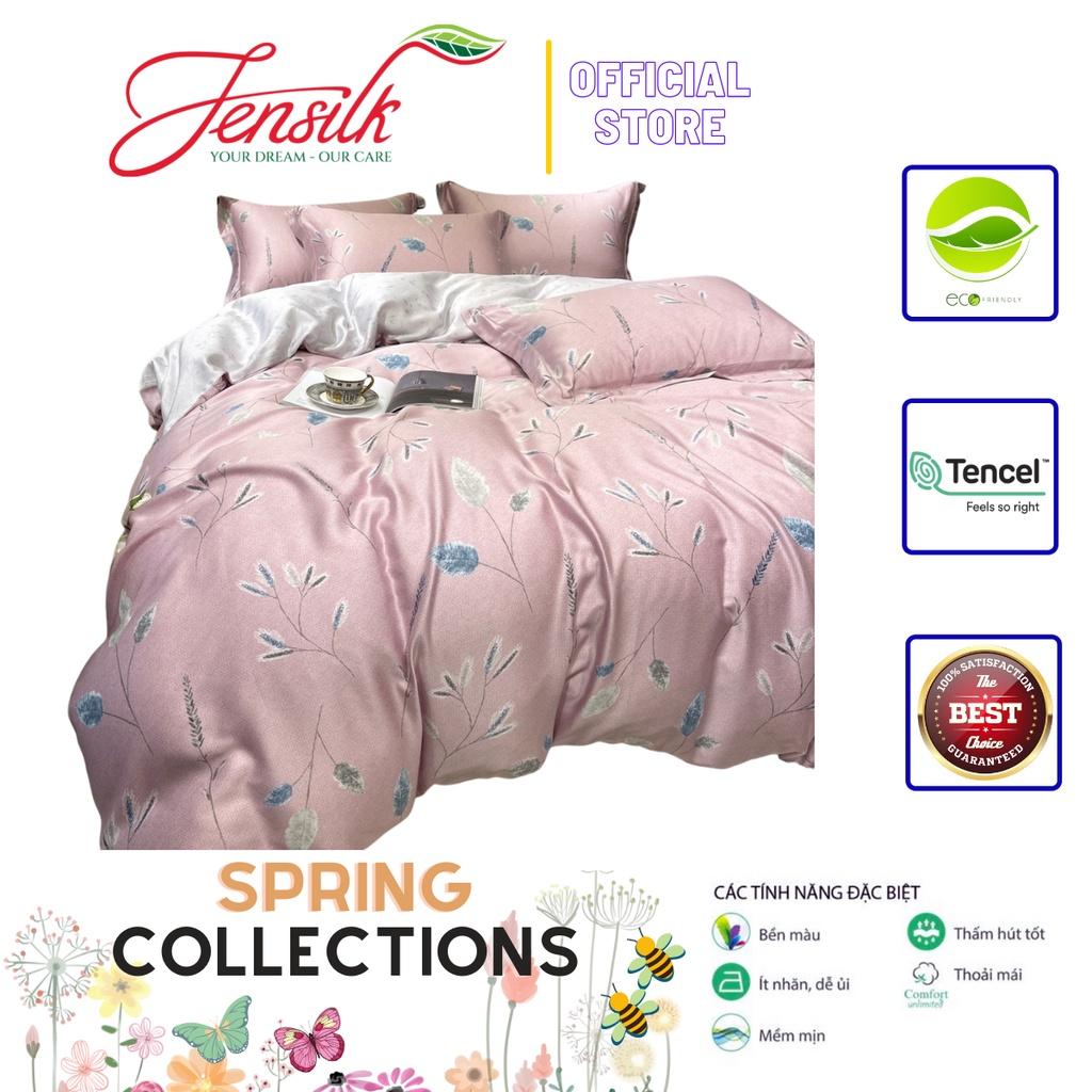 Bộ Chăn Ga Gối 100%TENCEL 100S SPRING COLLECTIONS 006 Siêu mềm, mát mịn họa tiết Hoa lá 3D Sang trọng, Ấm áp
