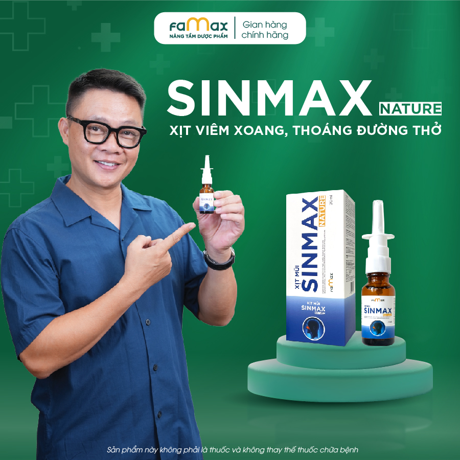 Xịt xoang mũi, sổ mũi, nghẹt mũi Sinmax Nature lọ 20ml hỗ trợ giảm nhanh viêm xoang giúp mũi thông thoáng, dễ thở