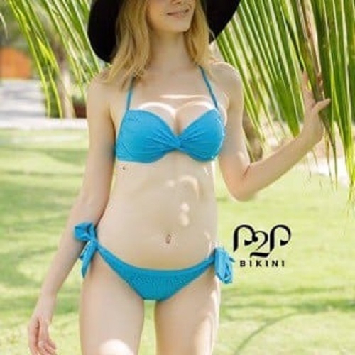 P2P BIKINI - Bikini hai mảnh push up cột cổ, quần tam giác cột dây đính cườm cam đất - BTK400M_TG