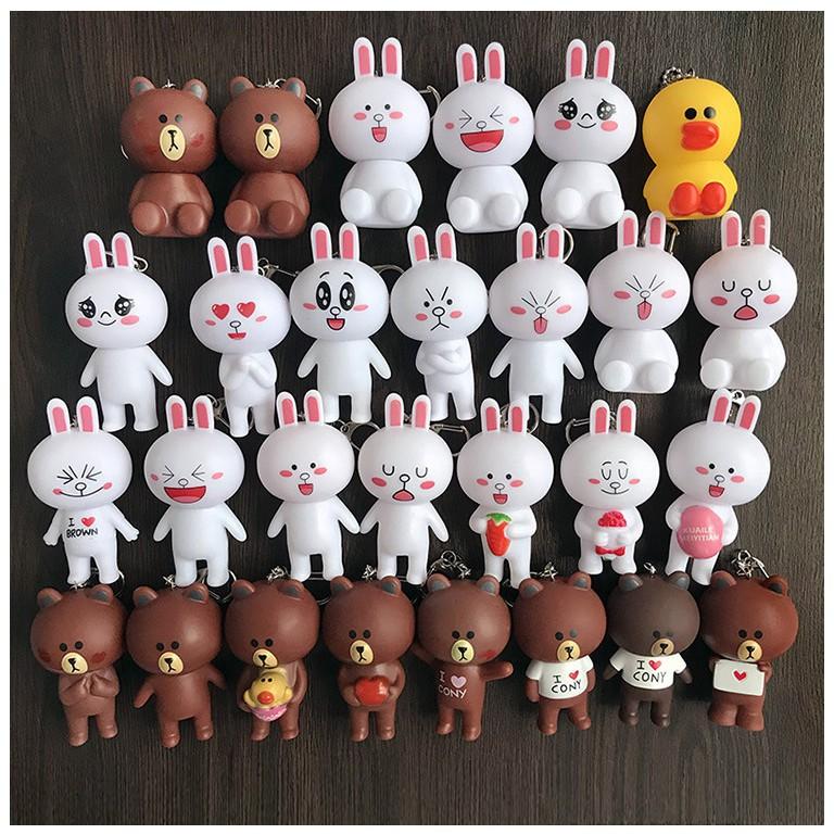 Móc khóa hình thỏ Cony và gấu Brown-Móc khóa gấu nâu và thỏ trắng-