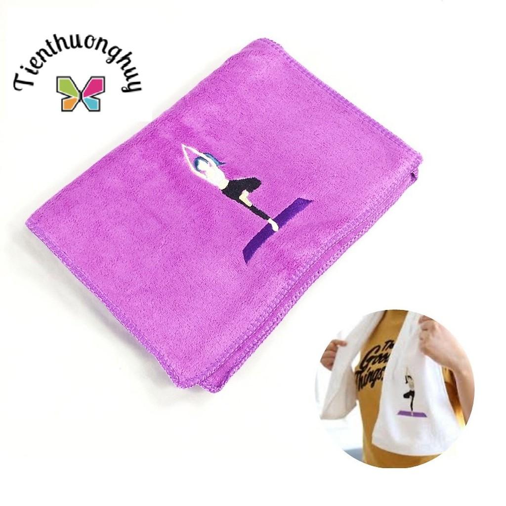 Khăn cotton thể thao lau thấm mồ hôi thêu hình cô gái tập yoga