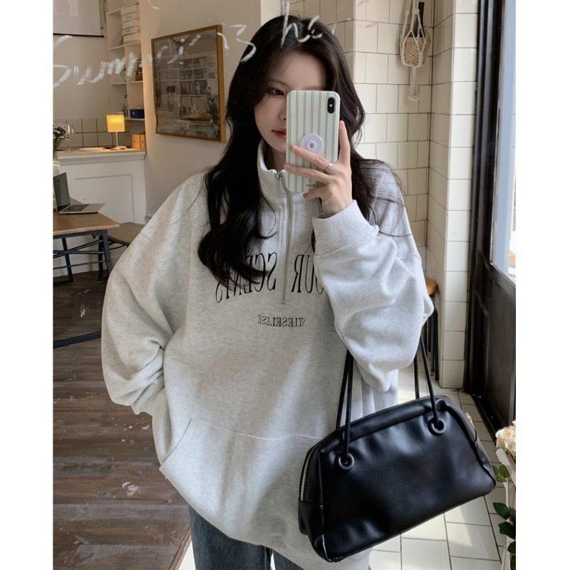 Áo Sweater Nỉ Zip Unisex Cổ Cao In Chữ FAVOUR