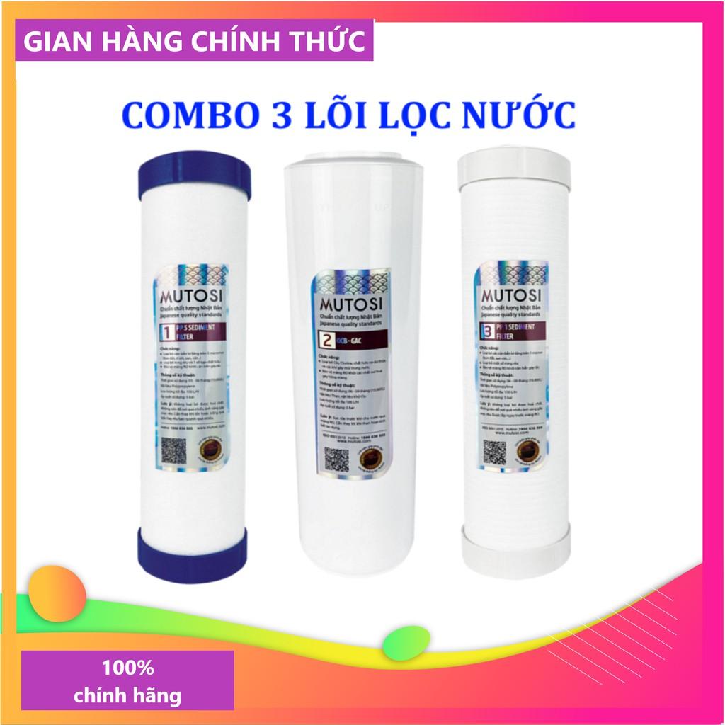 COMBO Bộ 3 lõi máy lọc nước Mutosi số 1-2-3 - Hàng chính hãng (Dùng cho mọi loại máy lọc nước RO)