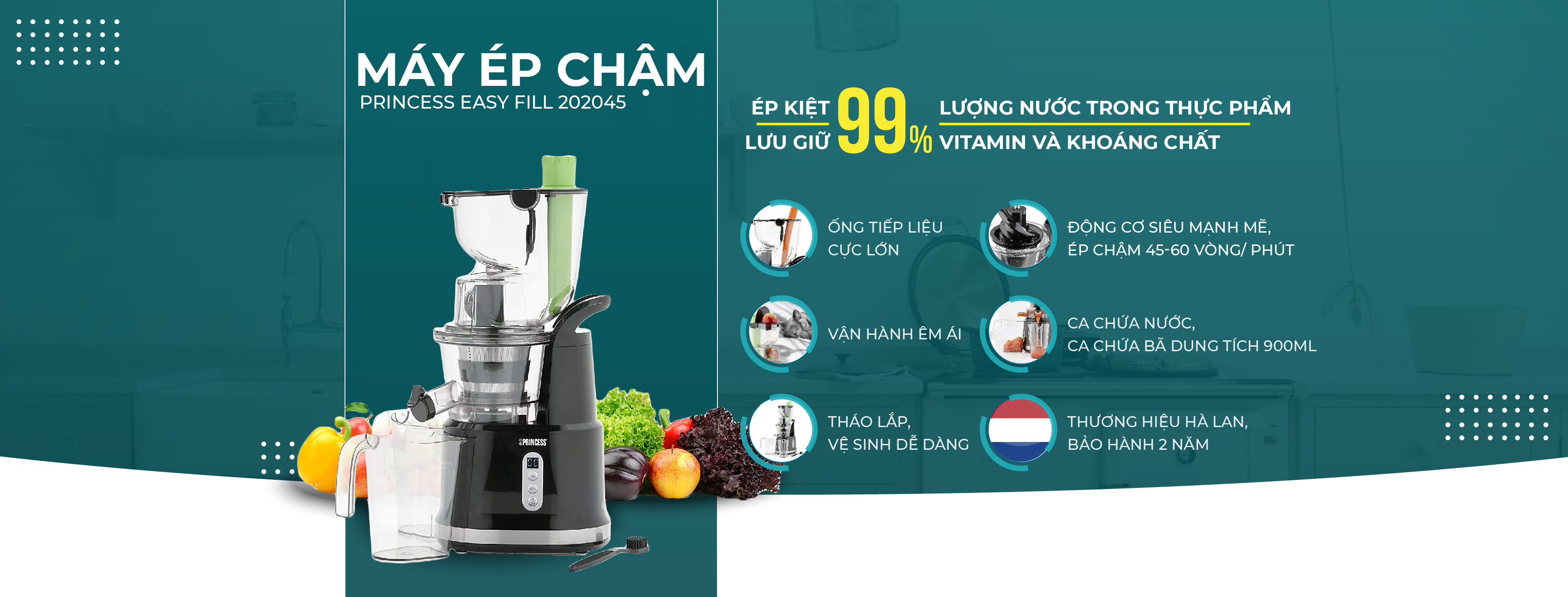 Máy ép chậm Princess Easy Fill 202045- Hàng chính hãng