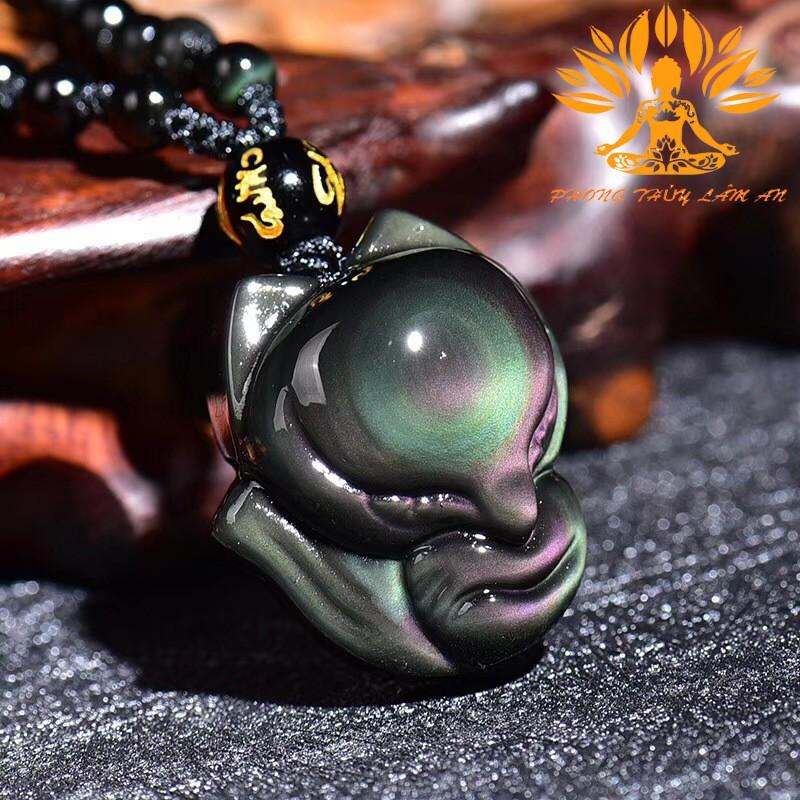 MẶT DÂY CHUYỀN HỒ LY NGŨ SẮC OBSIDIAN TÌNH DUYÊN MAY MẮN TÀI LỘC TẶNG KÈM DÂY VÀ HỘP GẤM ĐẸP