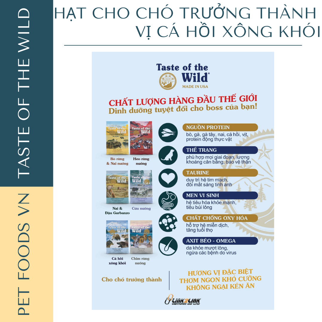 Hạt cho chó trưởng thành TASTE OF THE WILD Pacific Stream vị Cá Hồi Xông Khói