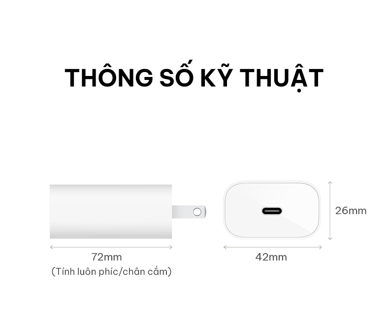 Củ Sạc Nhanh Belkin BOOST↑CHARGE 25W USB-C PD (PPS) - Công Nghệ Power Delivery 3.0 - Sạc Nhanh Cho Cả Iphone và Sam Sung