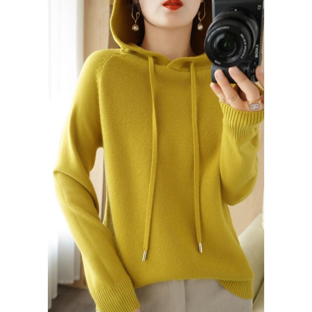 Áo len kiểu hoodie mũ trùm đầu len dệt kim mềm mại co giãn, áo len nữ mặc thu đông mã VAA0482