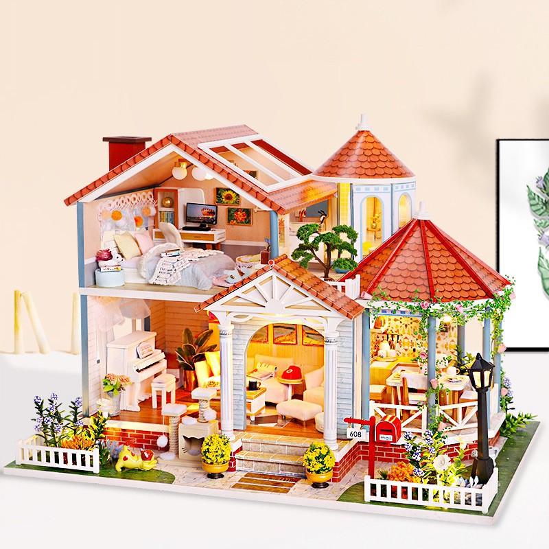 Mô hình nhà DIY Doll House Coloured Glaze Time Kèm Mica Chống bụi