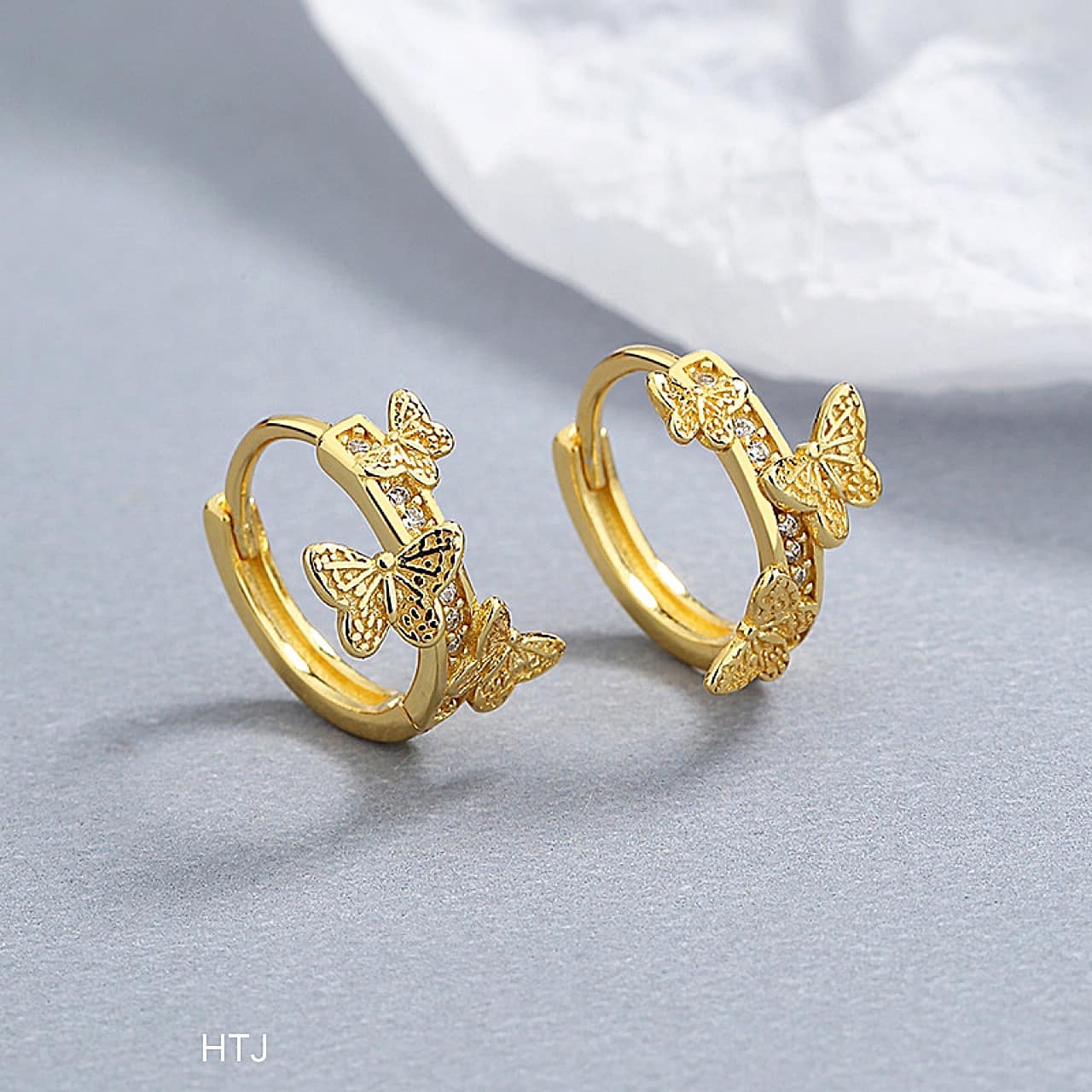 Bông tai bạc khuyên tròn hồ điệp chất liệu bạc s925 MS065d