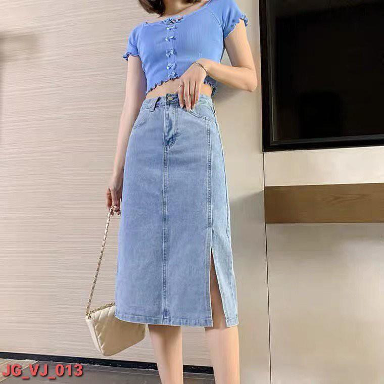 Chân váy JEAN xẻ đùi midi thời trang 561