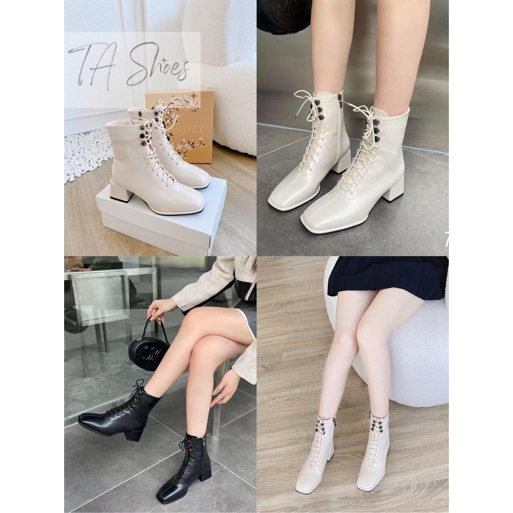 Boot ulzzang cao cổ buộc dây kéo khóa co 2 màu đen/trắng cá tính, em này đi lên chân siêu êm ,đẹp nha các nàng B1